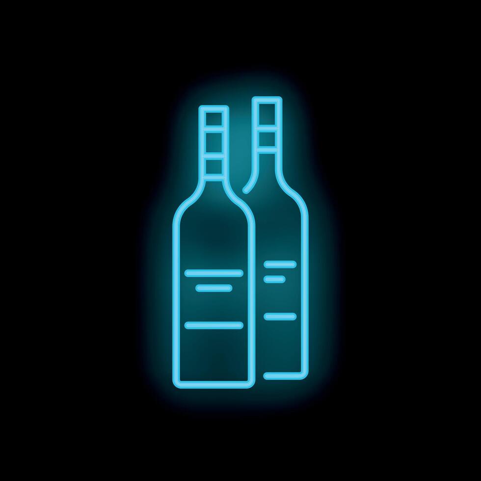 Neon sign showing two wine bottles glowing on black background vector