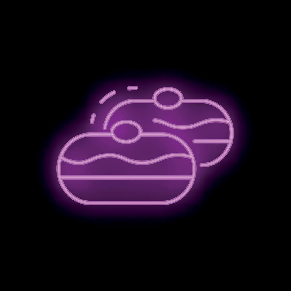 Vibrant neon sign depicting delicious donuts on black background vector