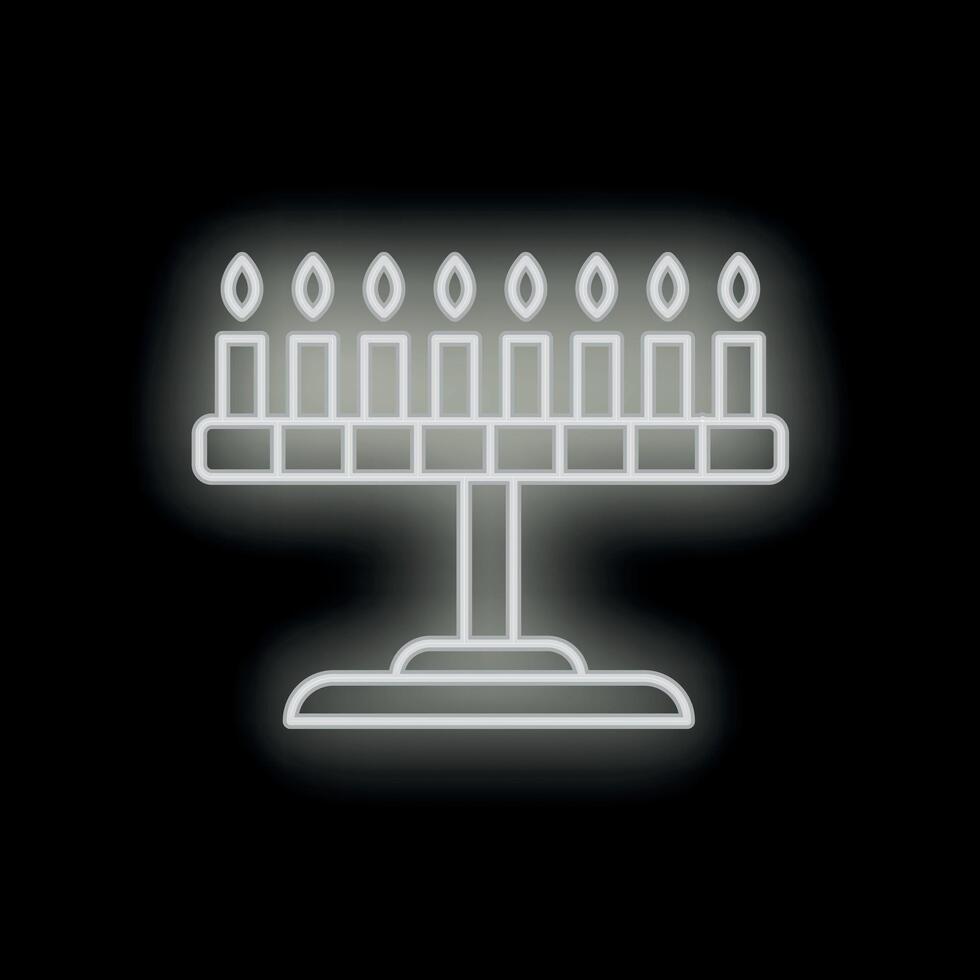 White neon glowing hanukkah menorah with nine candles on black background vector