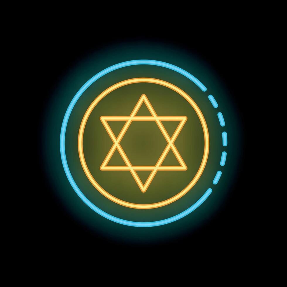 Neon sign representing star of david on black background vector