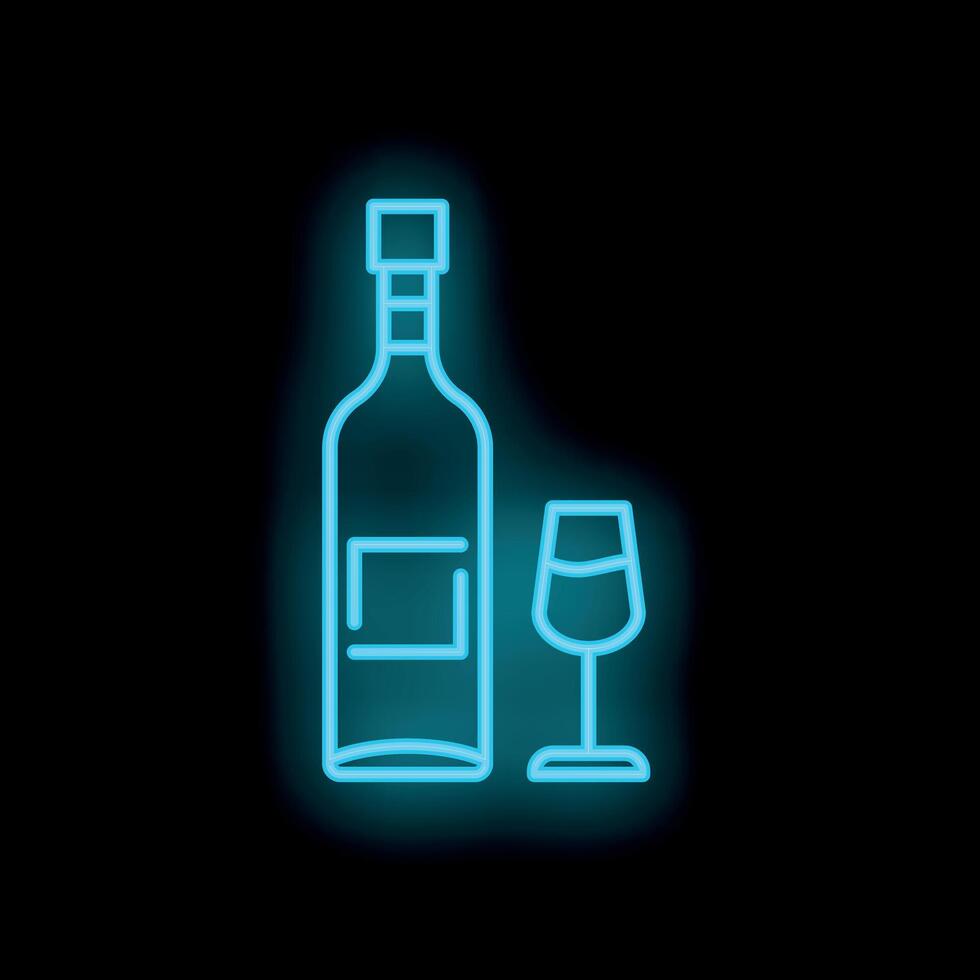 Neon sign showing wine bottle and glass on black background vector