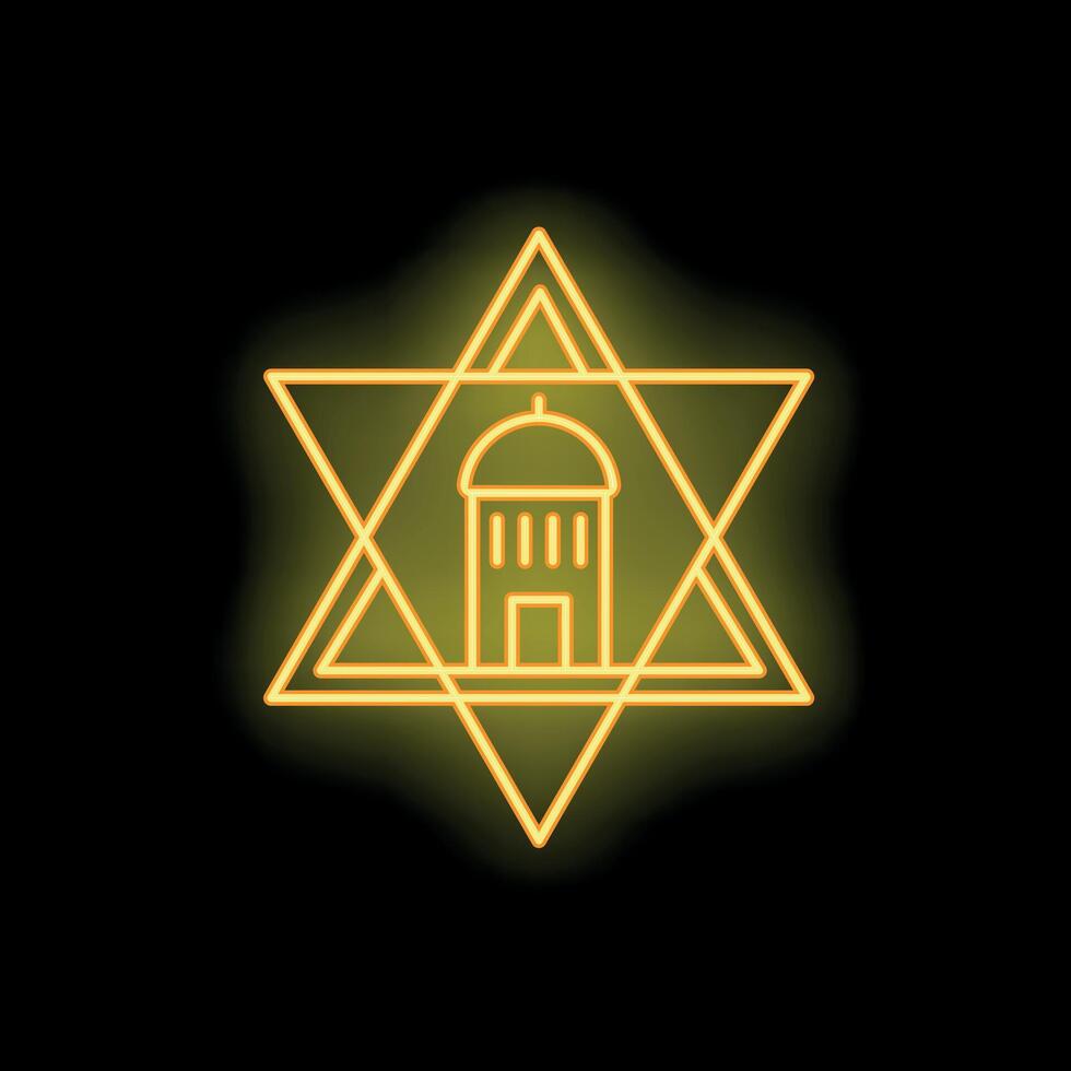 Neon yellow jewish synagogue star of david symbol vector