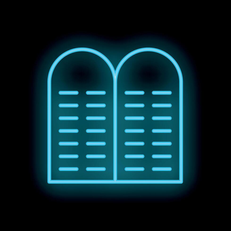 Neon blue ten commandments tablets shining on black background vector