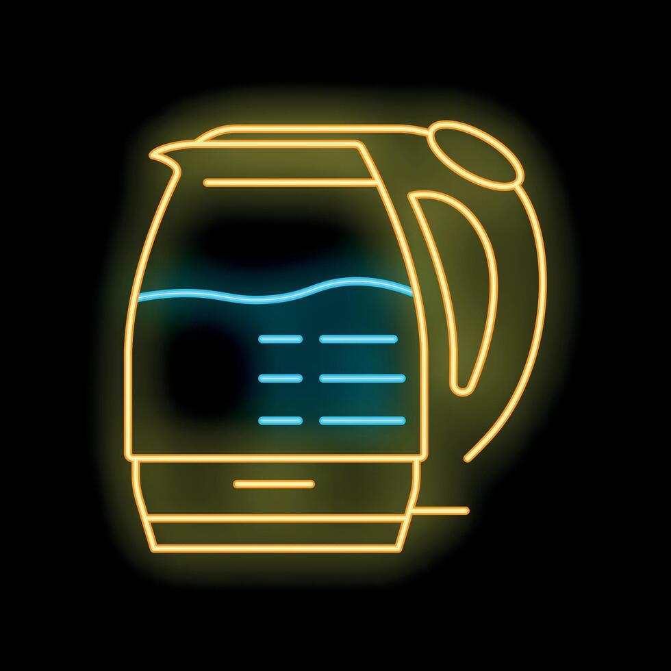 Neon sign of electric kettle with boiling water inside vector