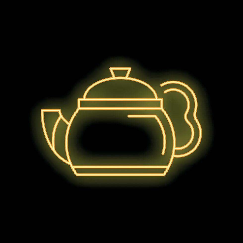 Neon sign of a teapot steaming on black background vector