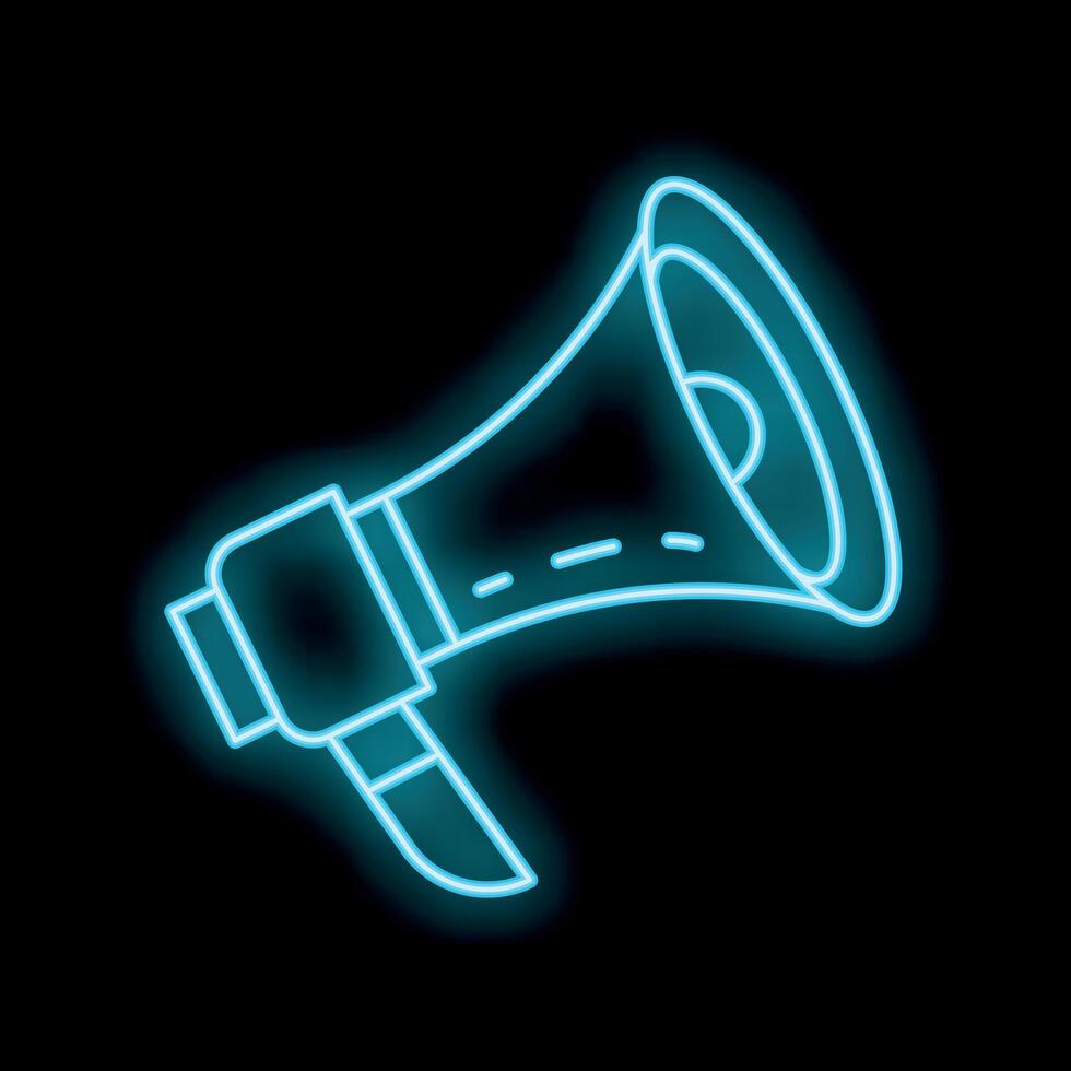 Neon megaphone sign broadcasting message on black background vector
