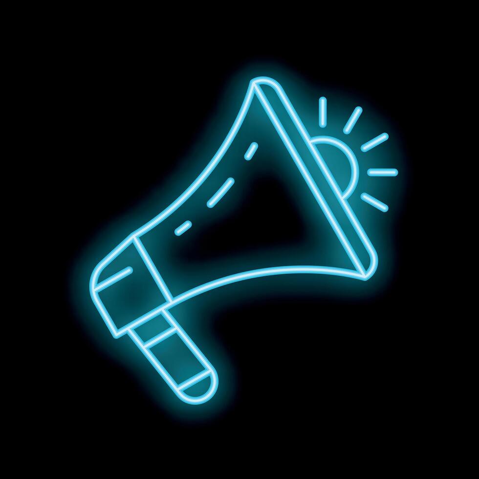 Neon megaphone shouting out loud on black background vector