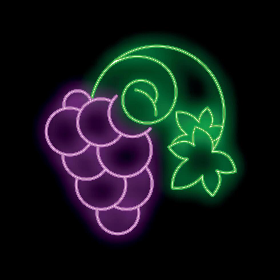 Glowing neon sign depicting ripe grapes hanging from a vine vector