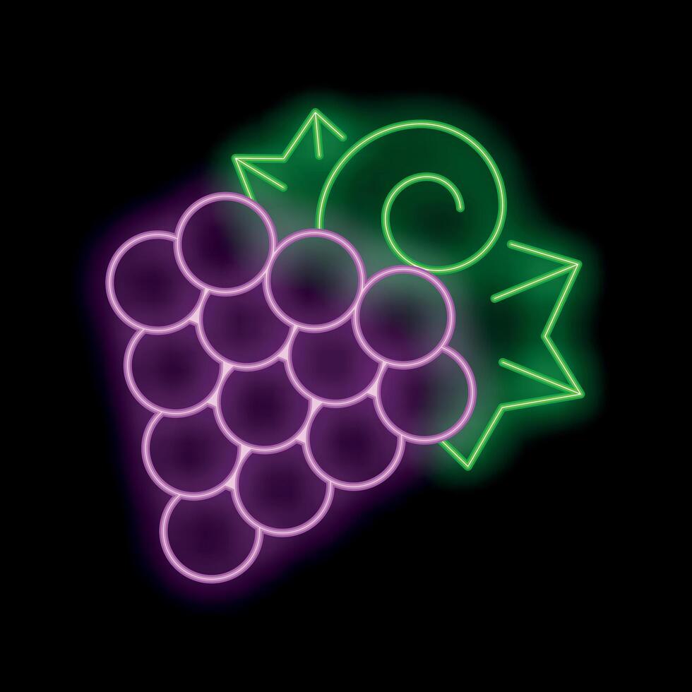 Neon sign showing bunch of grapes glowing on black background vector