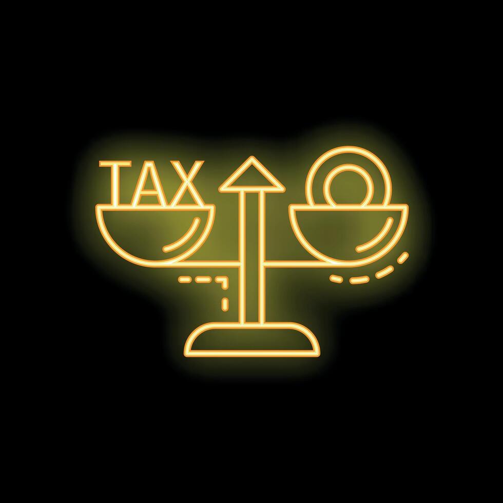 Neon icon of scales balancing taxes and money representing economic concept vector