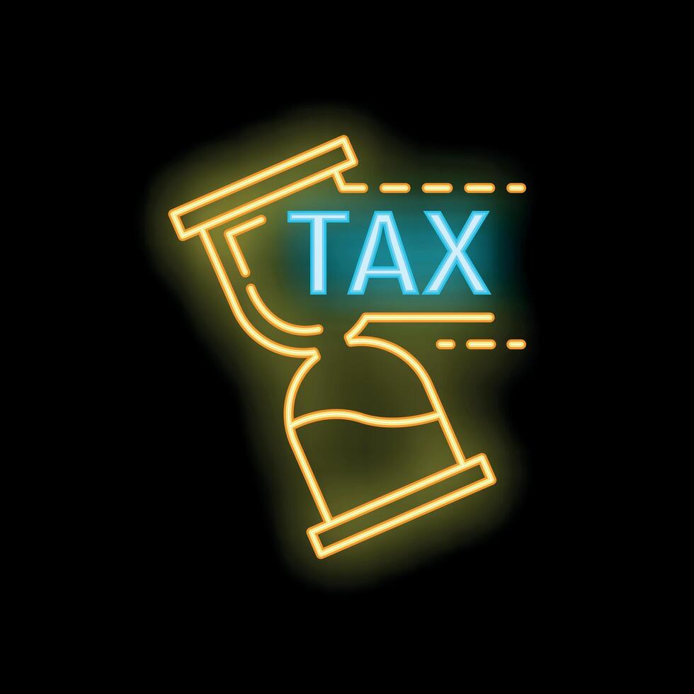 Neon sign representing tax deadline approaching with hourglass vector