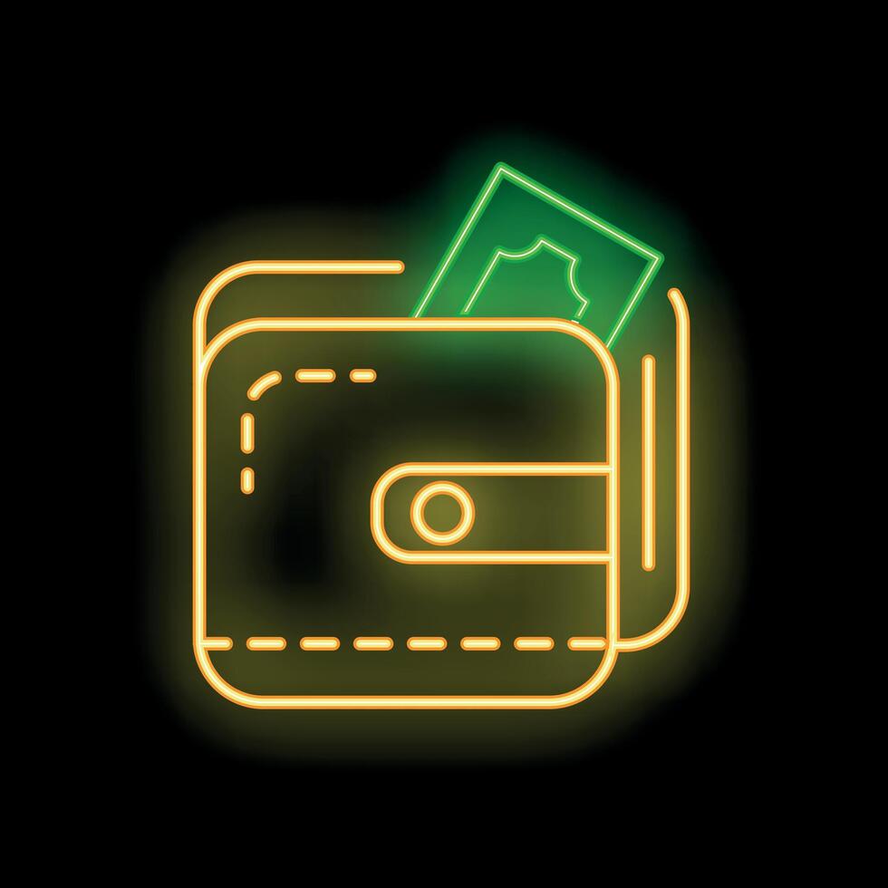 Neon wallet with money showing financial success vector