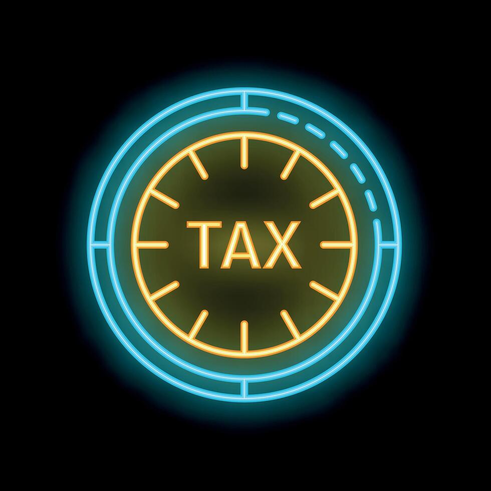 Neon sign tax deadline approaching with clock design on black background vector