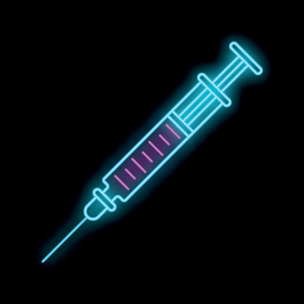 Neon syringe glowing on black background vector