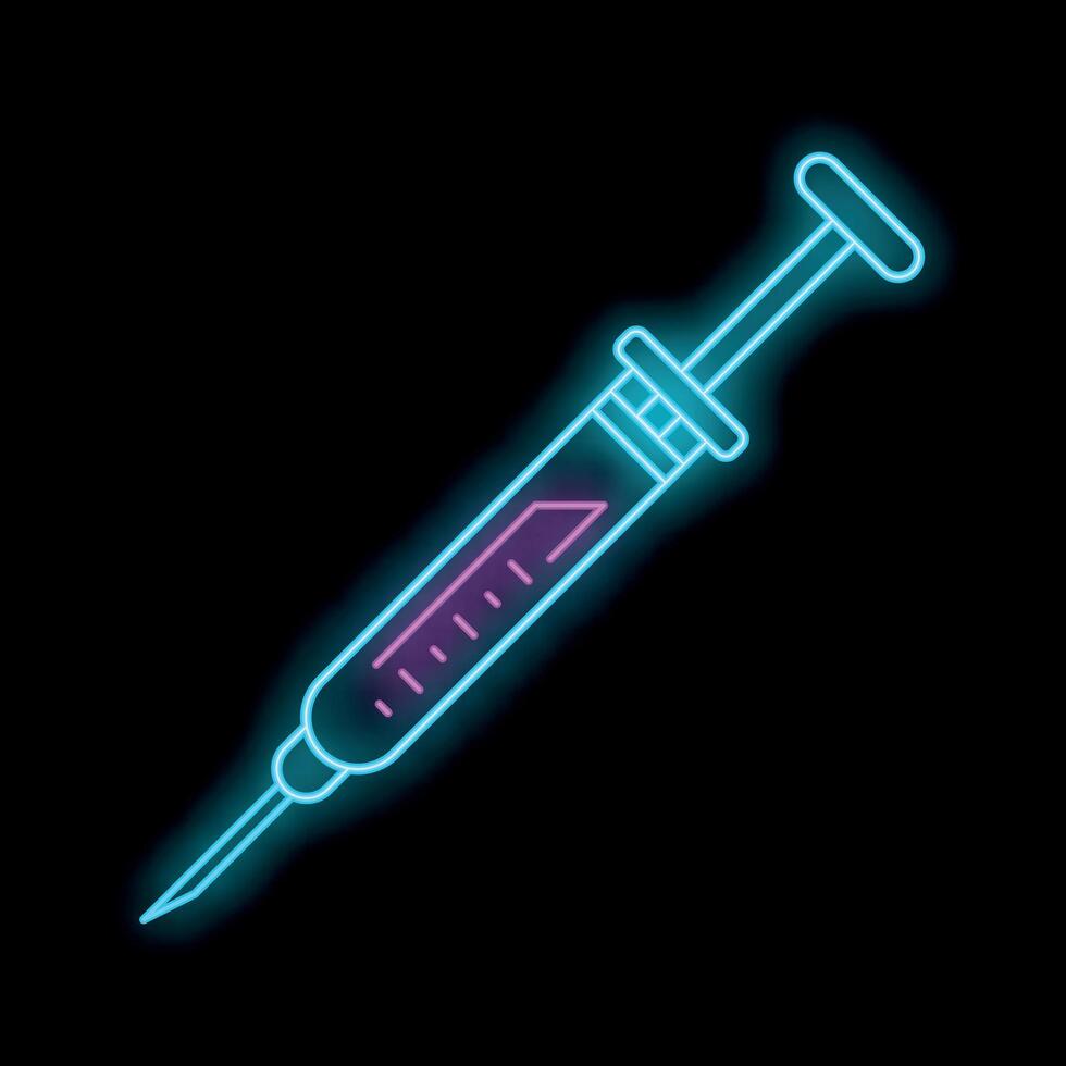 Neon syringe glowing on black background vector