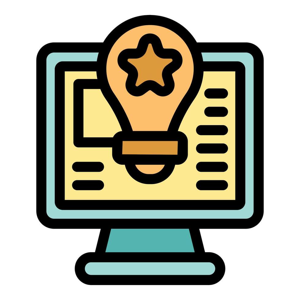 Light bulb with star displaying on computer screen for online idea generation vector