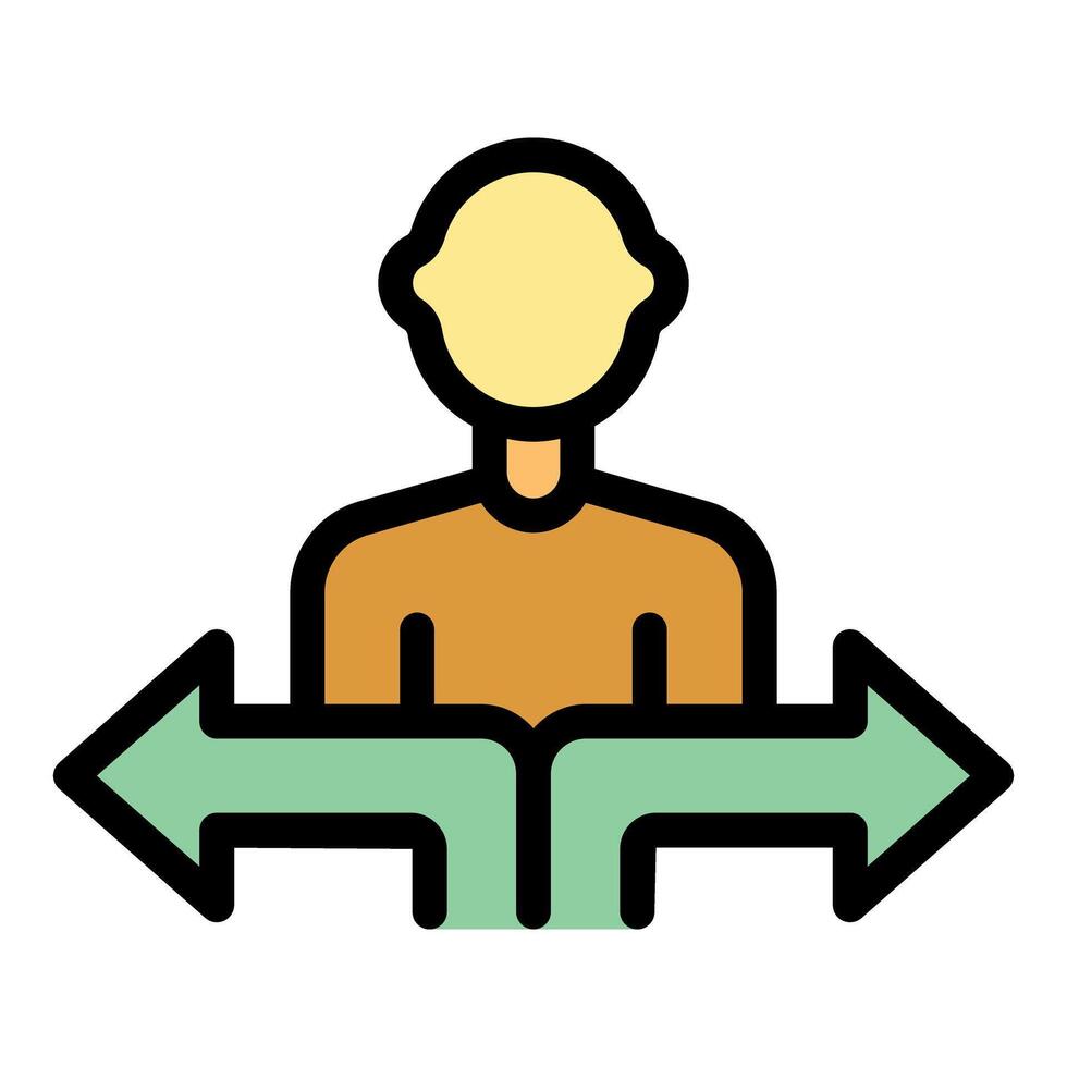 Man choosing right direction following two arrows vector