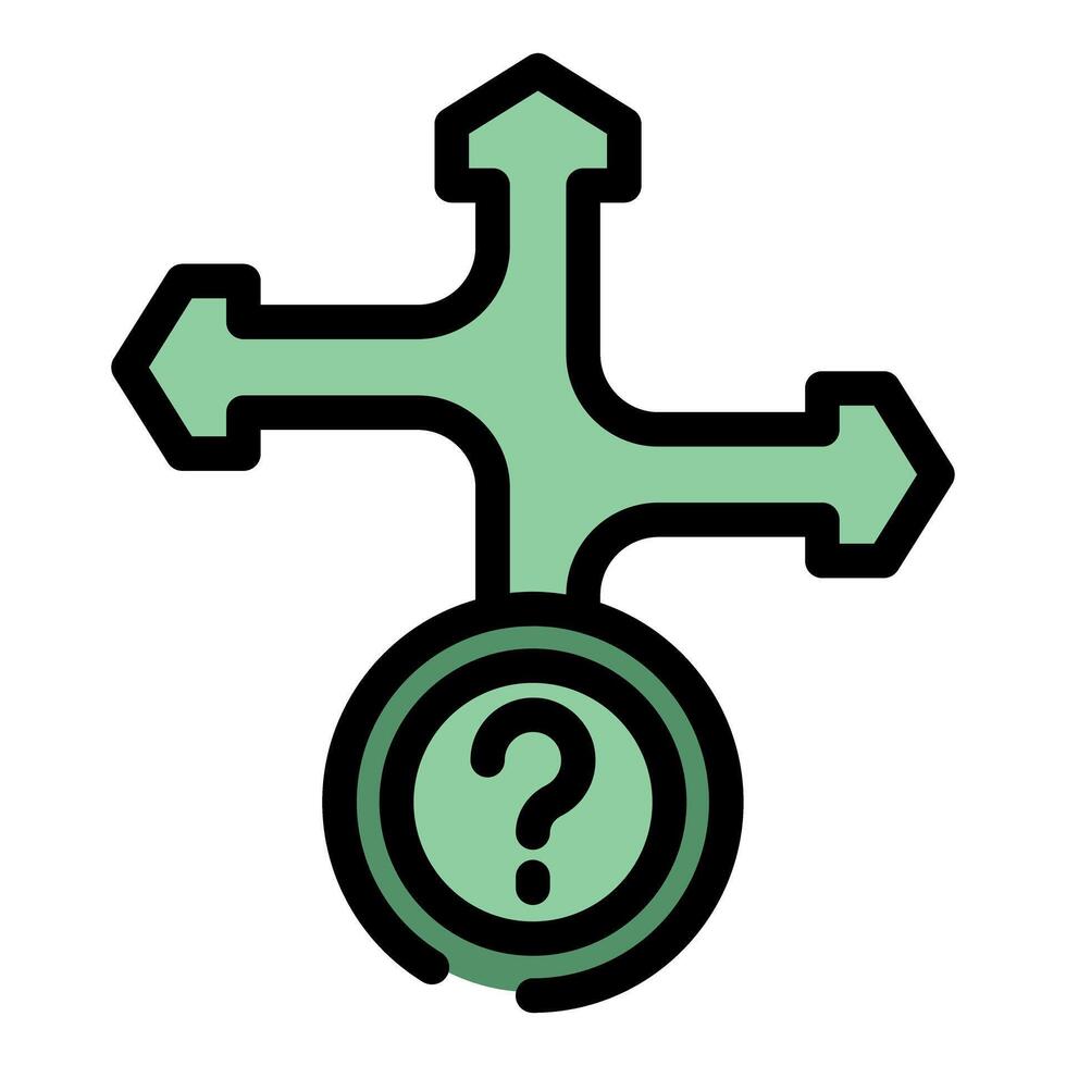 Question mark standing at crossroads with arrows pointing in different directions vector