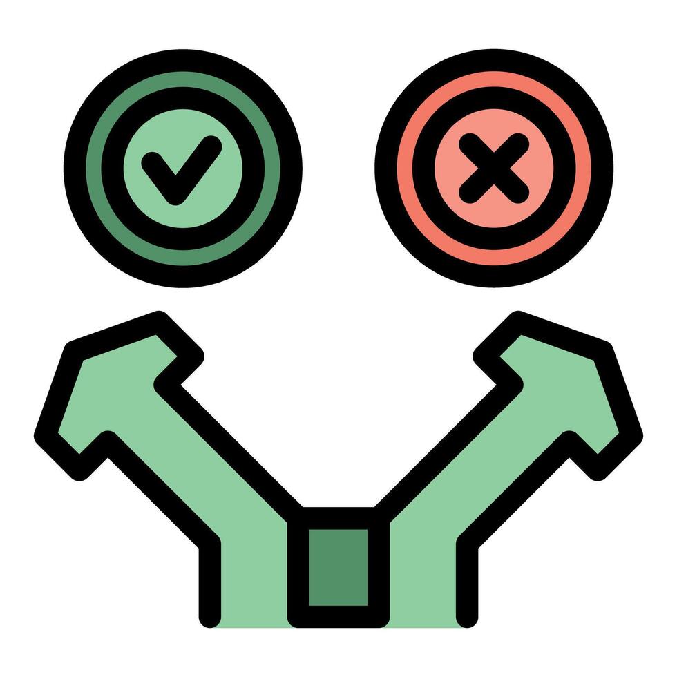 Algorithm choosing path with right and wrong decisions icons vector
