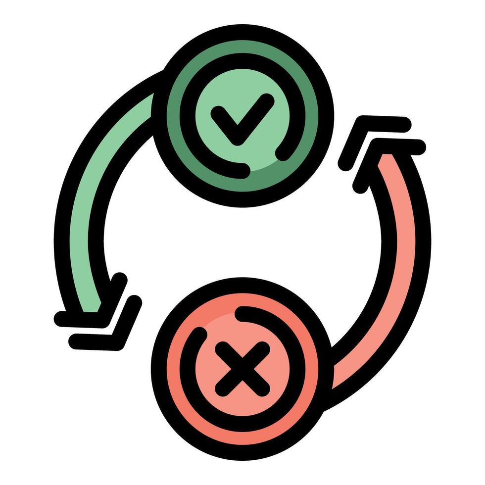 True or false cycle with checkmark and cross symbol for right and wrong answers vector