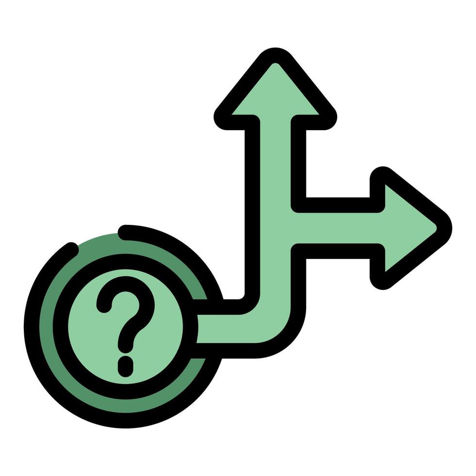 Question mark presenting different directions with arrows pointing up and right vector