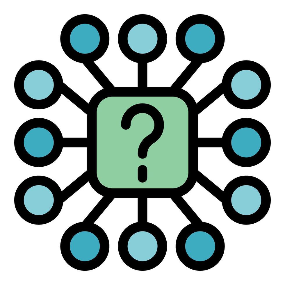 Question mark connecting with circles representing network hub icon vector