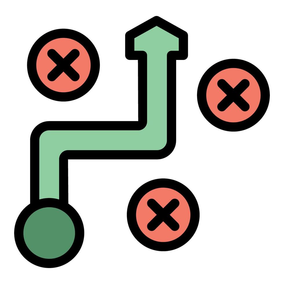 Algorithm avoiding obstacles with cross marks showing errors vector