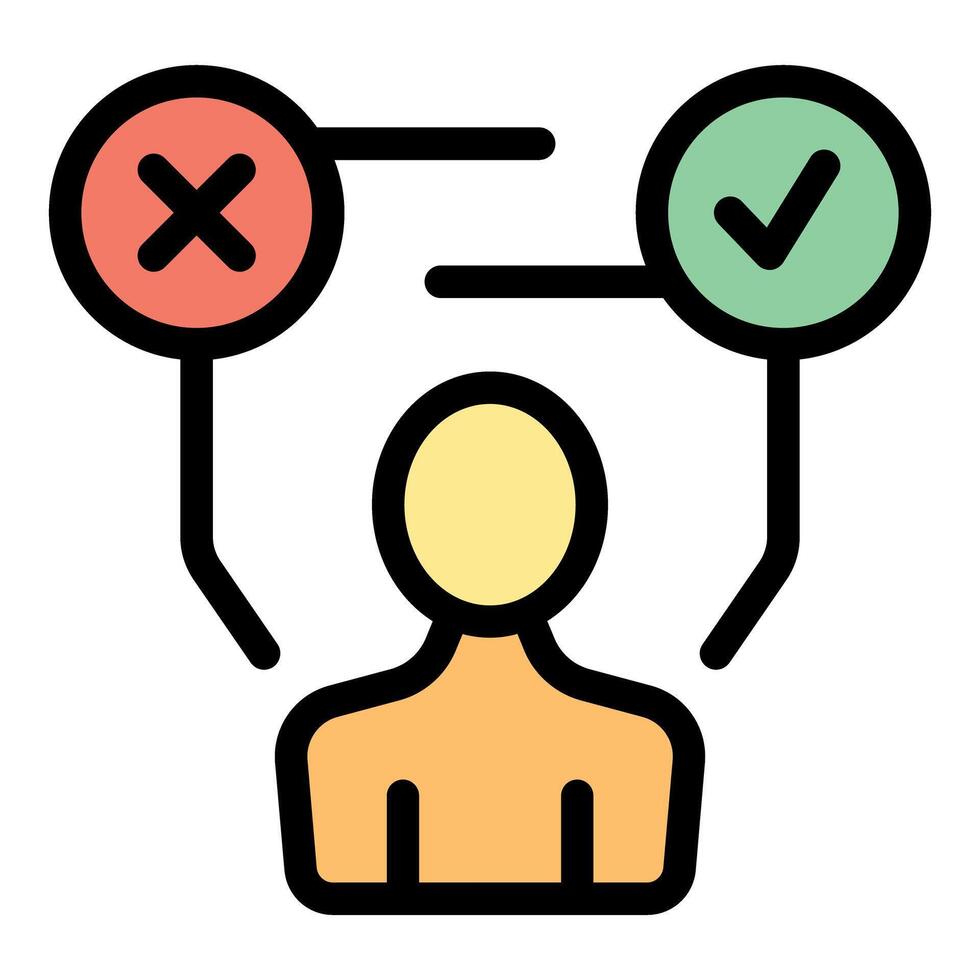 Businessman choosing between right and wrong decisions with checkmark and cross mark icons vector