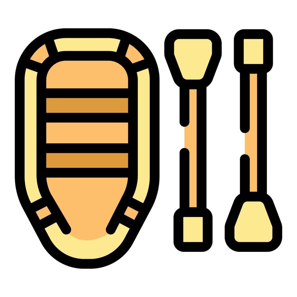 Inflatable rubber boat with wooden oars for fishing and tourism vector