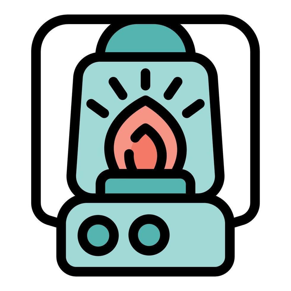 Camping lantern with burning flame providing light in the dark vector