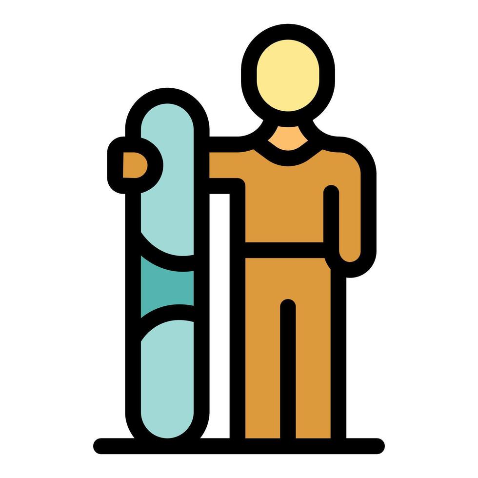 Snowboarder holding snowboard icon, simple style vector