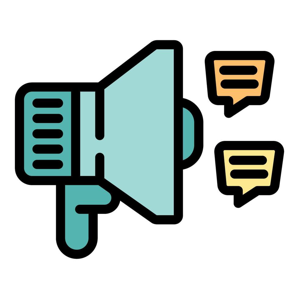 Hand holding megaphone making announcement with speech bubbles vector