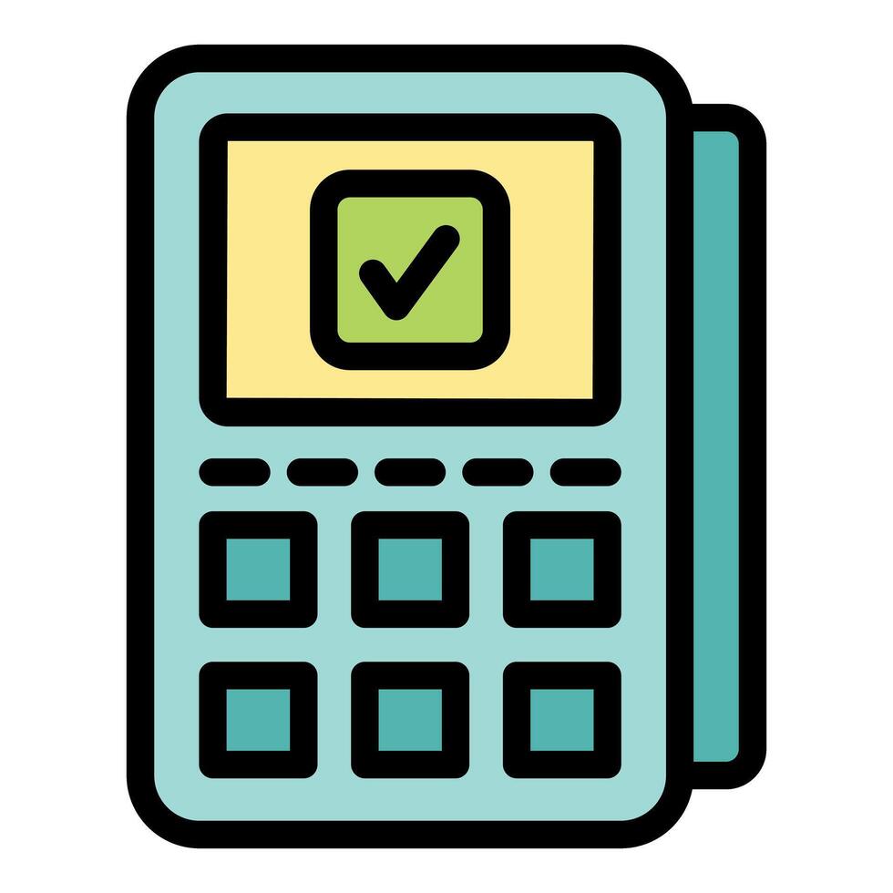 Payment terminal showing successful transaction icon on screen vector