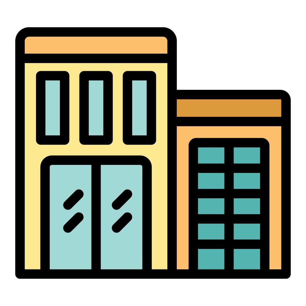 Modern two story office building with large windows icon vector