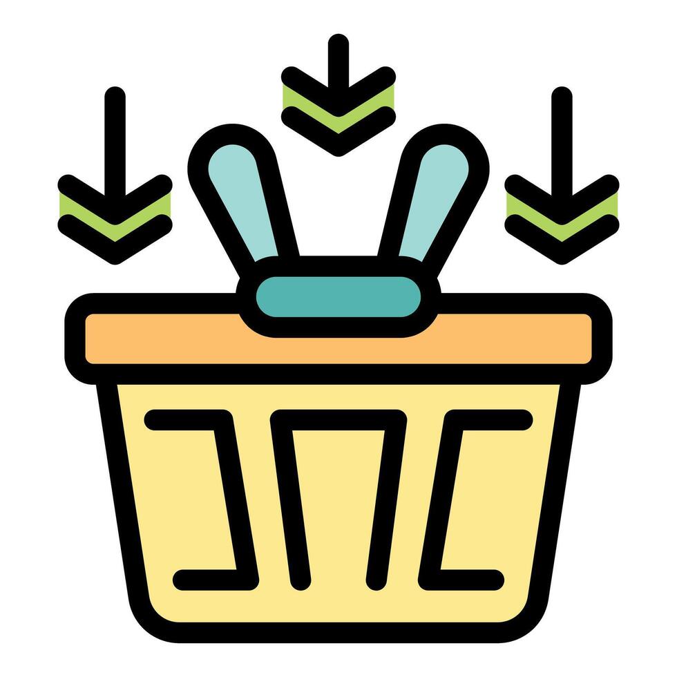 Shopping basket with arrows pointing inside for adding items concept vector