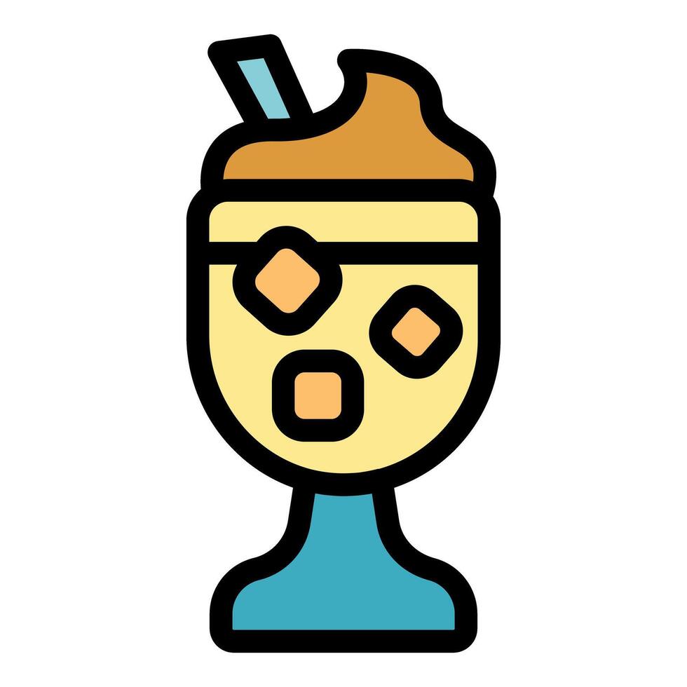 Coffee cocktail with whipped cream and ice cubes being served in fancy glass vector
