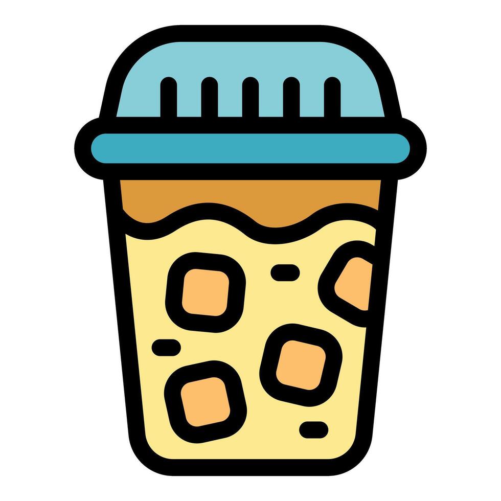 Plastic cup with lid containing iced coffee boba tea bubble tea vector