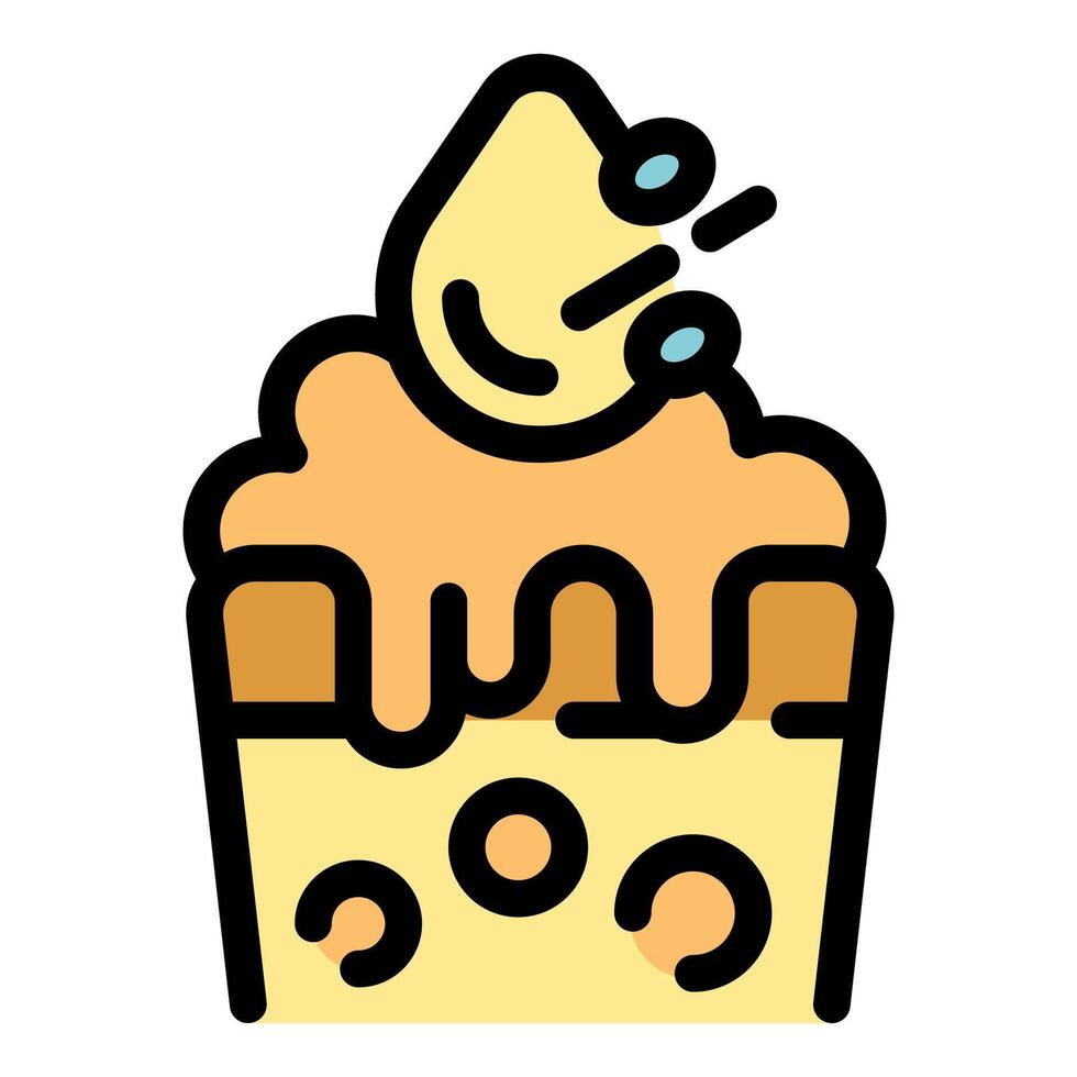 Delicious cake slice with lemon topping and drizzle icon vector