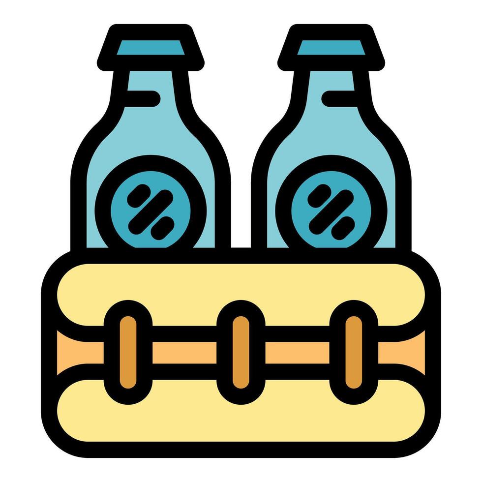 Two bottles in cardboard box packaging delivering fresh milk vector