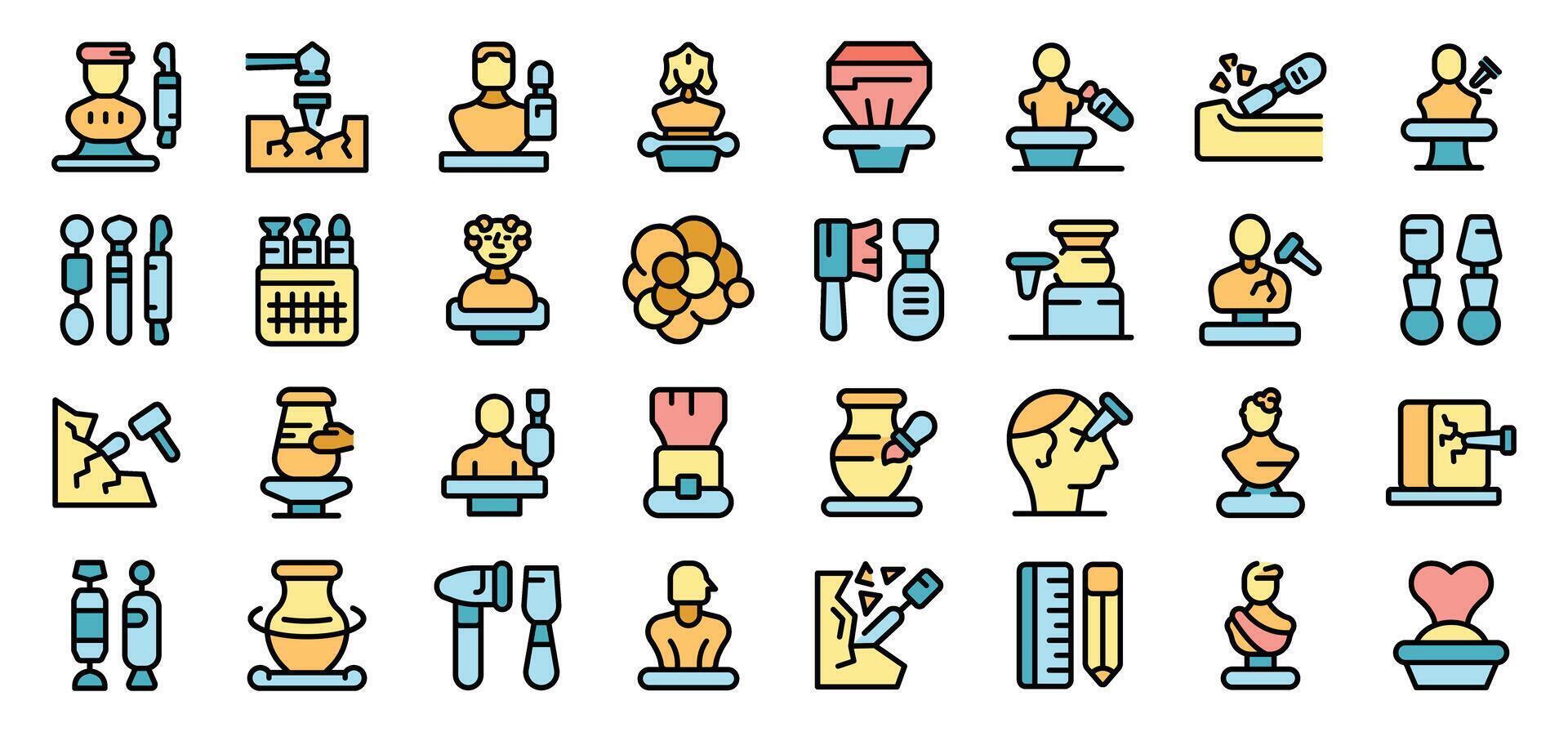 Sculptor creating masterpiece, sculpting tools and materials for art projects vector