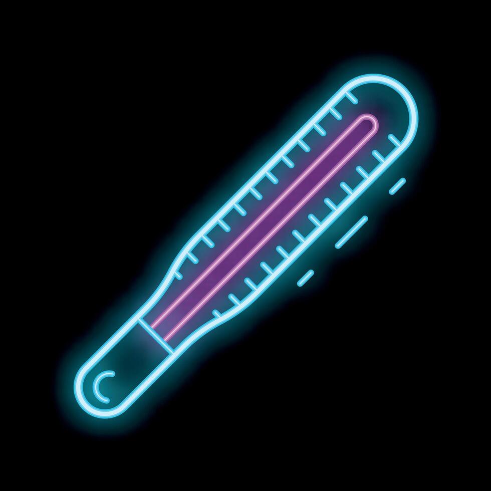Neon medical thermometer showing increasing temperature icon vector