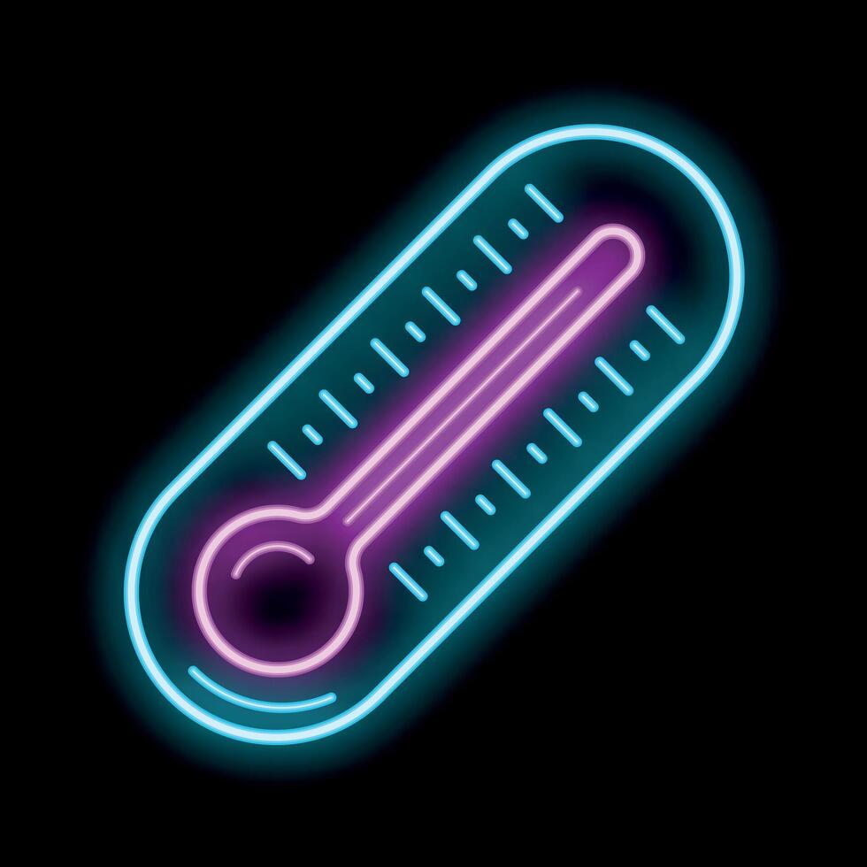 Neon thermometer showing increasing temperature icon vector