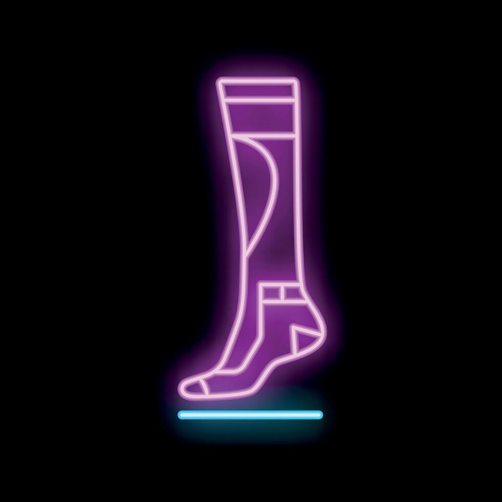 Bright neon sign of compression stook for varicose veins on black background vector