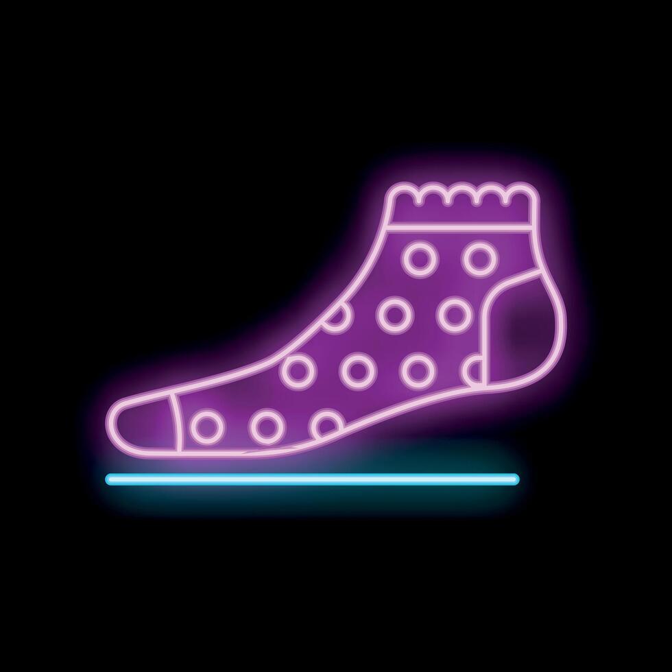 Bright neon sign of polka dot sock on black background vector