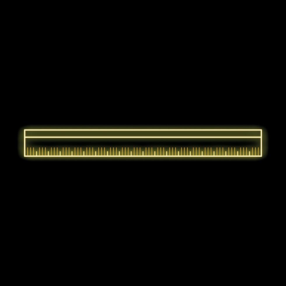 Yellow neon ruler icon glowing on black background vector