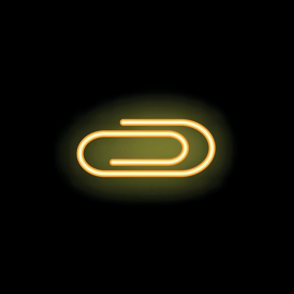 Neon yellow paperclip glowing on black background vector