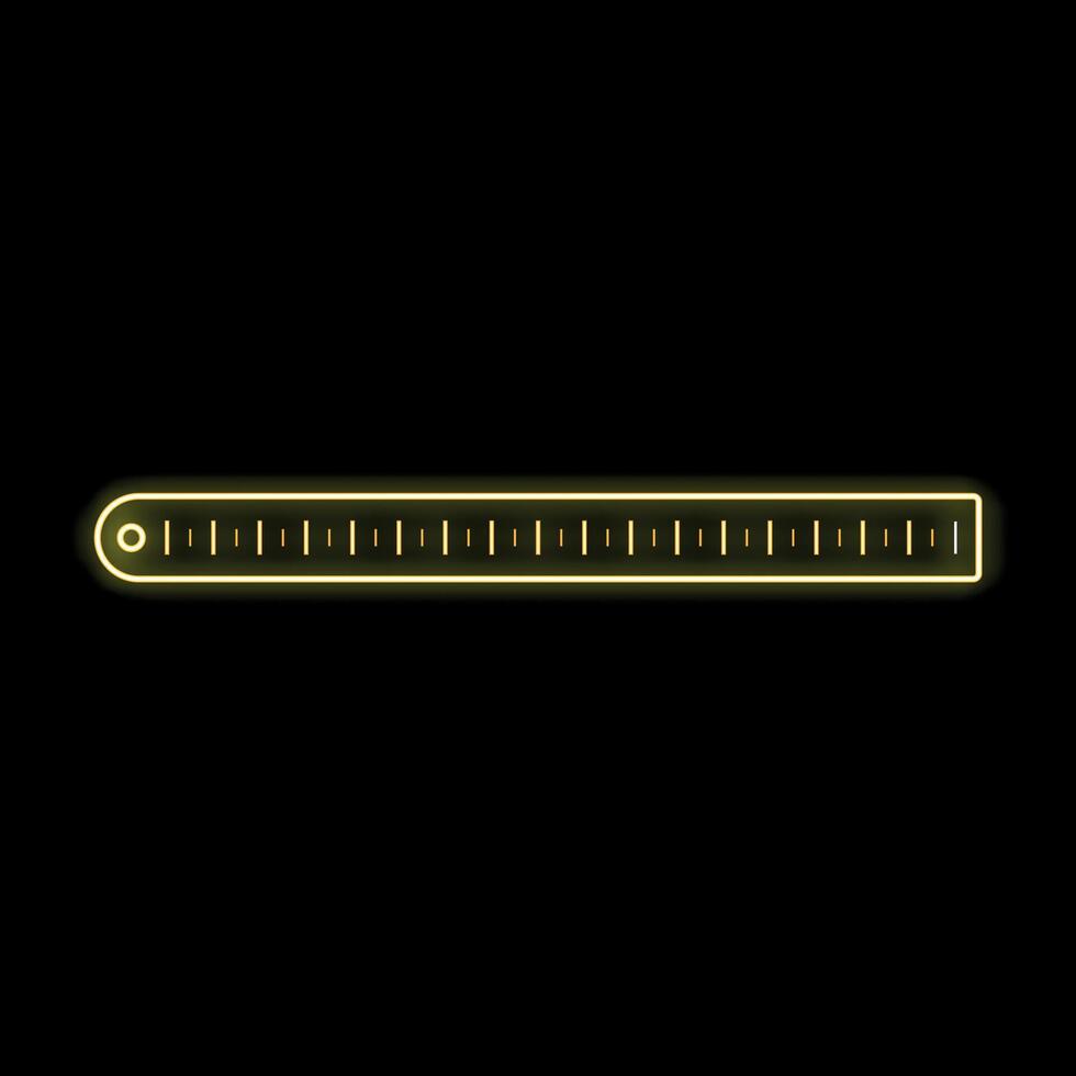 Yellow neon ruler measuring length on black background vector