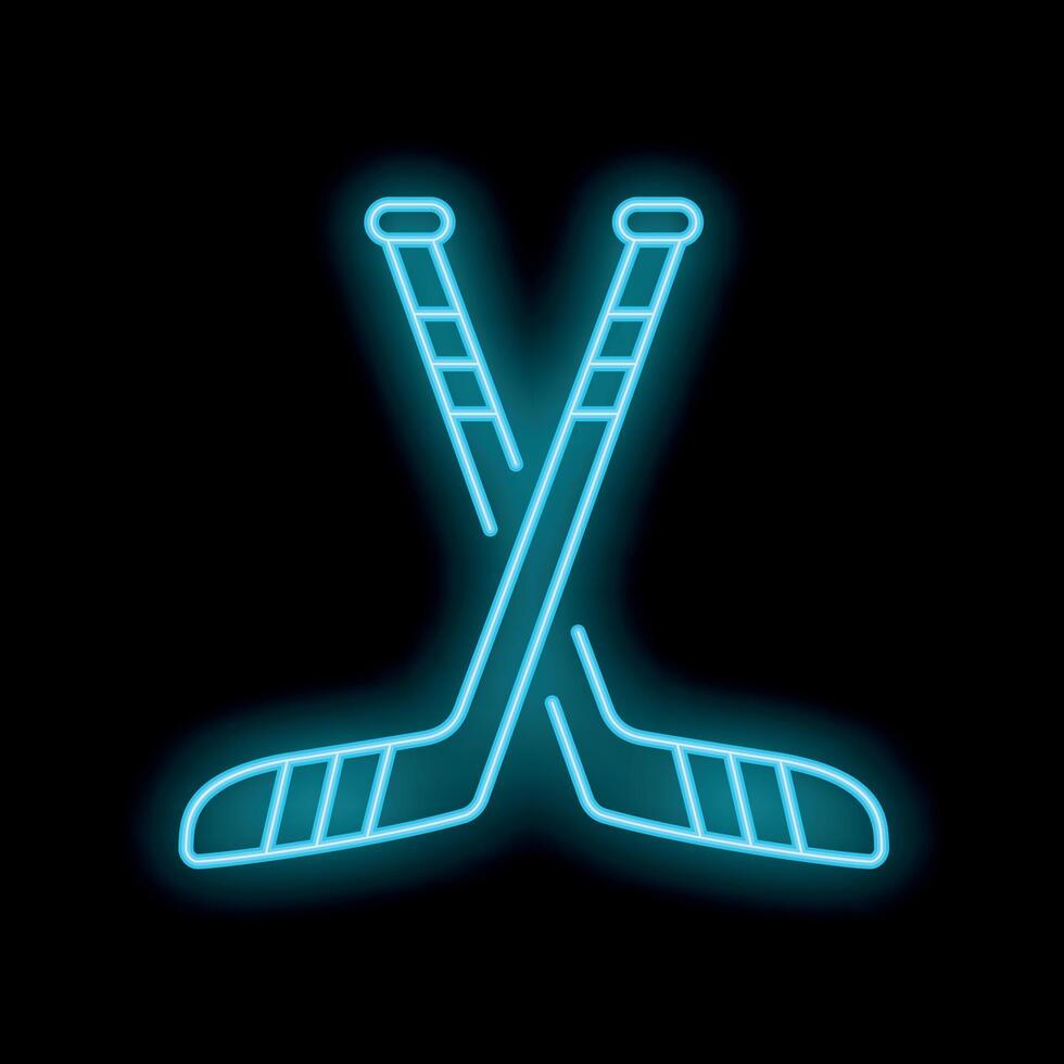 Neon sign representing two crossed hockey sticks on black background vector