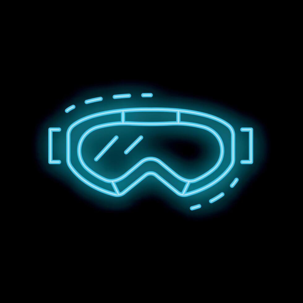Blue neon sign of ski goggles glowing on dark background vector