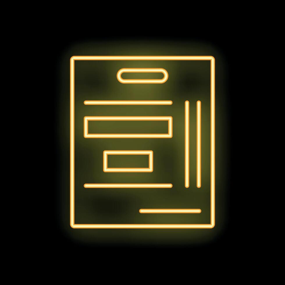 Glowing neon line clipboard checklist task list icon graphic on a black background vector